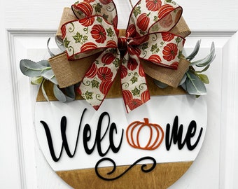 Welcome Pumpkin Fall Door Hanger|Fall Door Wreath | Personalized | Fall Door Hanger | Gift | Fall Sign | Fall Wreath | Fall Decor|