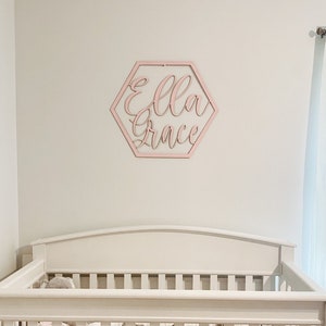 Hexagon Wooden Name Sign-Nursery Name Sign- Baby Name Sign- Girls Name- Above Bed Decor