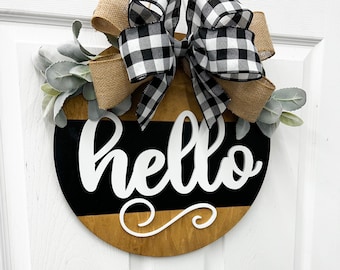 Hello Door Hanger wreath personalized front door wooden wreath all season Wreath Door Hanger| Wreath | House Warming Gift | Door Sign