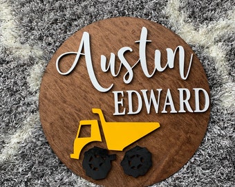 Custom Toddler Gift Dump Truck Nursery Name Sign| Nursery Sign | Dump Truck Nursery Nursery Name Sign Toddler Sign Nursery Decor Name Sign