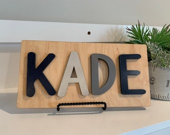 Namenspuzzle aus Holz | 1. Geburtstagsgeschenk | Personalisiertes Namenspuzzle | Holzspielzeug| Neugeborenen Baby Geschenk| Kleinkind Geschenk | Geschenk für Junge | Kinderzimmer Dekor