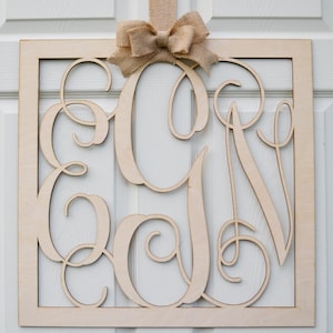 Wooden monogram wall hanging-Family name-Personalized-Wedding or Birthday Gift-Door wreath monogram-Available in 3 sizes-Natural unpainted