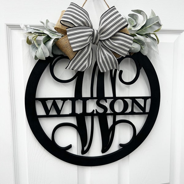 Last name door sign Initial Door Wreath Personalized front door family name Door wreath monogram birthday gift mother's day wedding gift