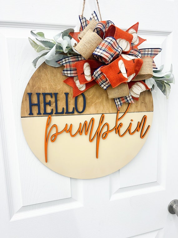 Hello Pumpkin Door Hanger|Fall Door Wreath | Personalized | Fall Door Hanger | Gift | Fall Sign | Fall Wreath | Fall Decor|