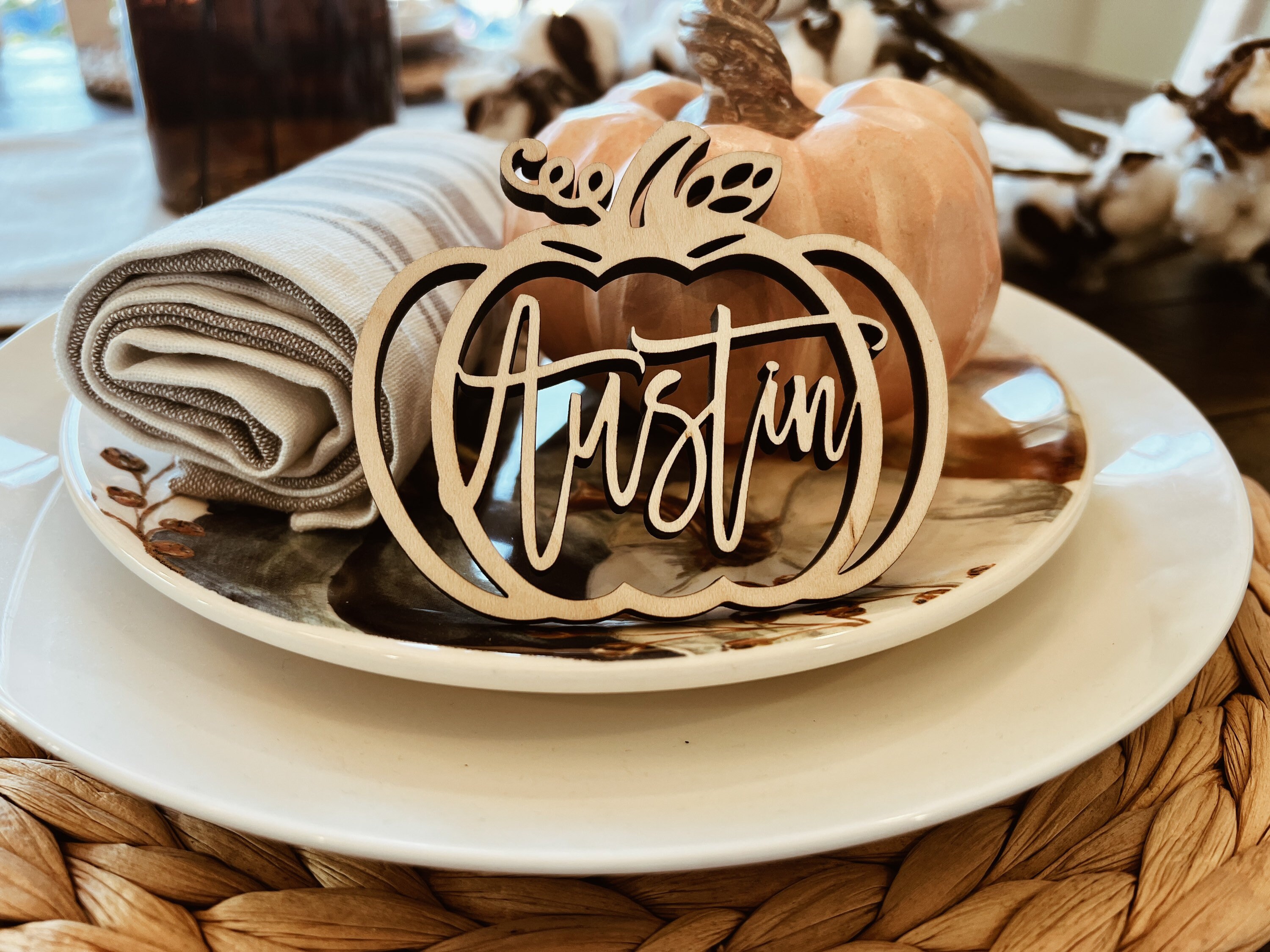 Fall Custom Wood Place Card Names-fall Name Tags-pumpkin Table Decor ...