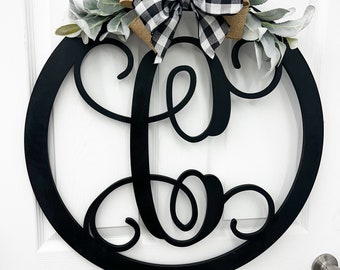 Last name door sign Initial Door Wreath Personalized front door family name Door wreath monogram birthday gift mother's day wedding gift