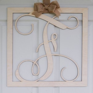 Wooden monogram wall hanging-Family name-Personalized-Wedding or Birthday Gift-Door wreath monogram-Available in 3 sizes-Natural unpainted