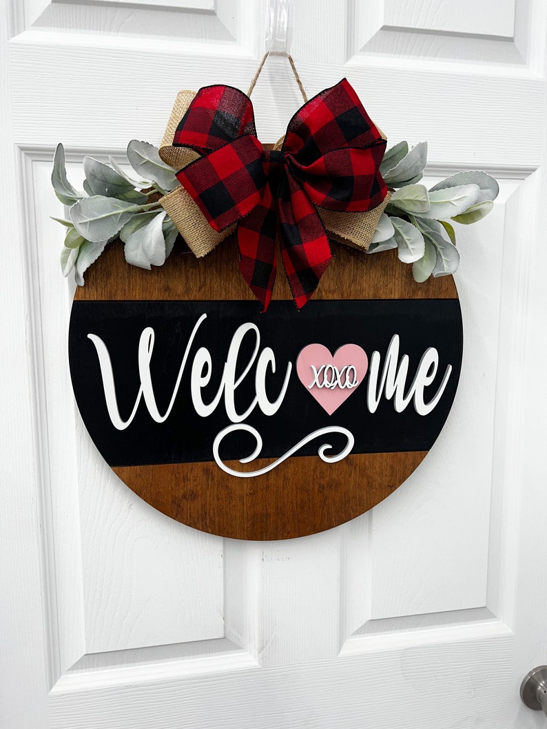 Valentine Wreath Hello Valentine Door Hanger Personalized Valentine Decor Front door Valentine Door Hanger Gift Wreath immagine 2