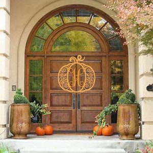 Wooden monogram - Family name -Personalized - Pumpkin monogram door wreath  - Fall Wreath - Door Hanging - Fall Sign - Natural unpainted