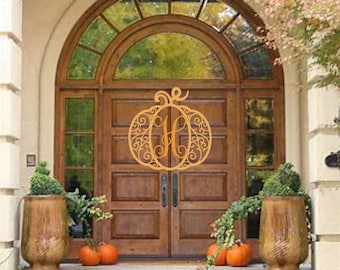 Wooden monogram - Family name -Personalized - Pumpkin monogram door wreath  - Fall Wreath - Door Hanging - Fall Sign - Natural unpainted