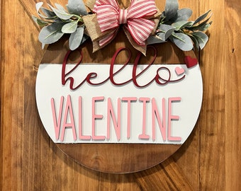 Valentine Wreath | Hello Valentine Door Hanger| Personalized | Valentine Decor | Front door | Valentine Door Hanger | Gift | Wreath