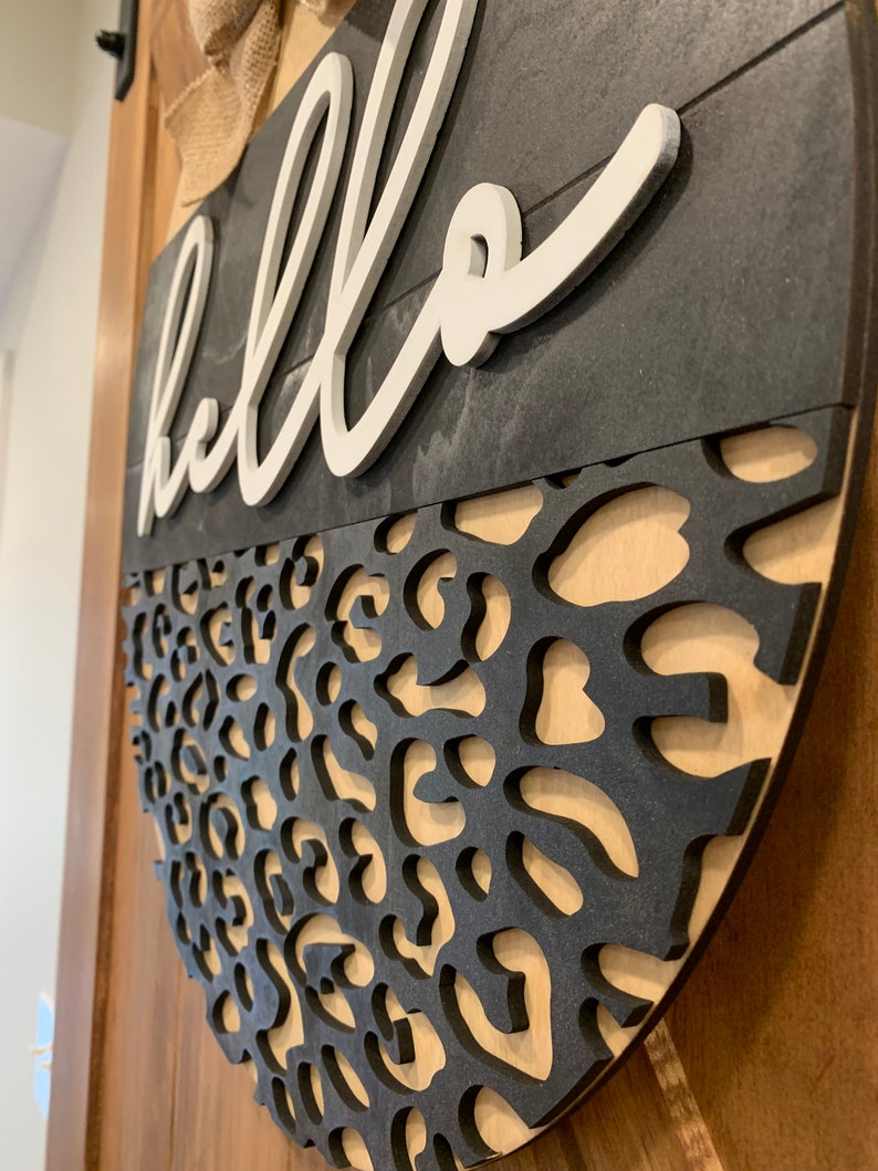Cheetah Print Door Hanger Personalized Wood Decor Front Etsy