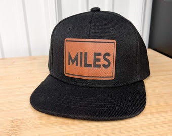 Name hat personalized infant hat custom kid hat with name hat leather patch hat christmas gift for toddler birthday gift for kid baby hat