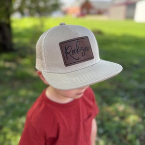 Name hat personalized infant hat custom kid hat with name hat leather patch hat christmas gift for toddler birthday gift for kid baby hat zdjęcie 10