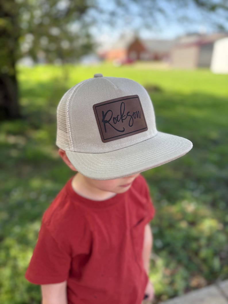 Name hat personalized infant hat custom kid hat with name hat leather patch hat christmas gift for toddler birthday gift for kid baby hat zdjęcie 10