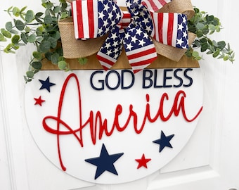 God bless America door wreath patriotic Fourth of July Wreath Memorial Day Front Door Hanger Veteran Door wreath American Door Hanger