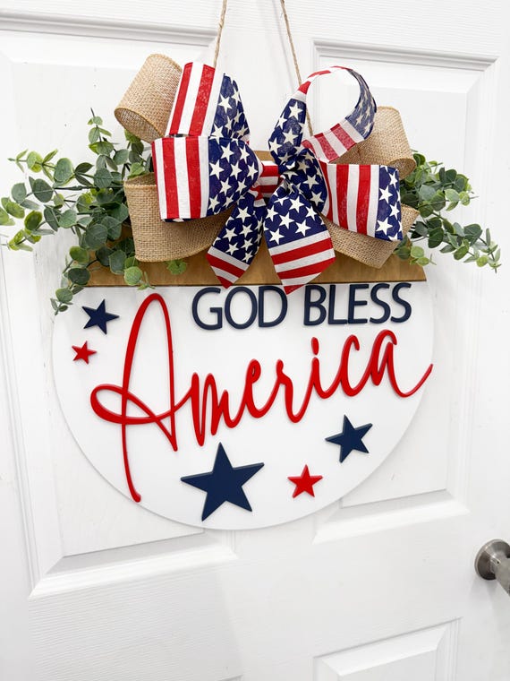 God bless America door wreath patriotic Fourth of July Wreath Memorial Day Front Door Hanger Veteran Door wreath American Door Hanger