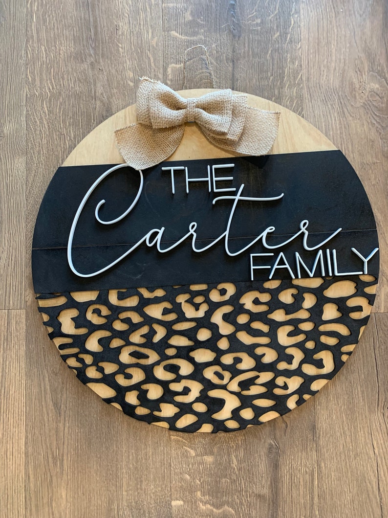Cheetah Print Door Hanger Personalized Wood Decor Front Etsy
