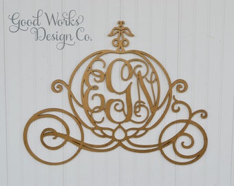 Wooden monogram | Cinderella Carriage | Nursery Decor | Little Girl's Room | Personalized | Natural unpainted | Bedroom Decor| initials