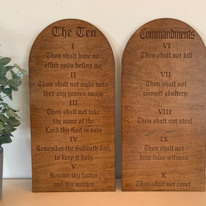 Ten Commandments Set - Engraved wooden home decor - Bible Scripture - 22 1/2&quot; by 11&quot; each- Christian Wall Art - Religious