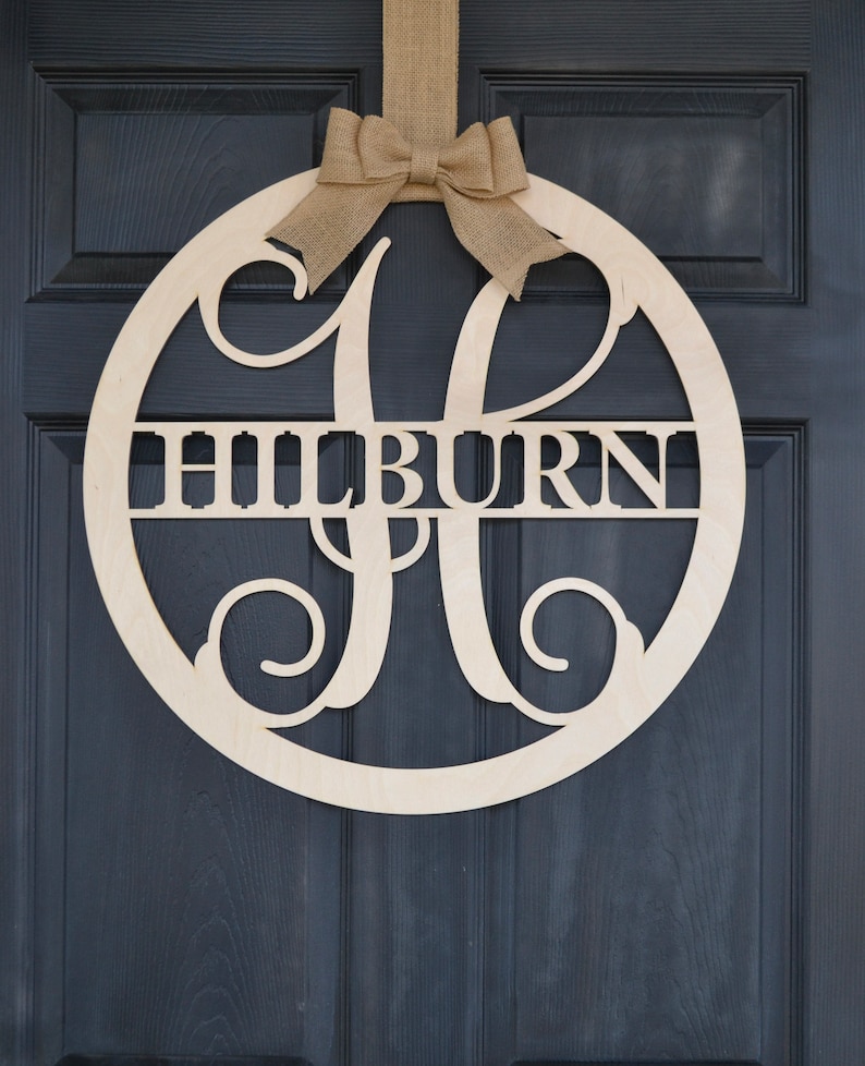 Last Name Wooden monogram wall hanging-Family name-Personalized-Wedding or Birthday Gift-Door wreath monogram-front door- Gift for her