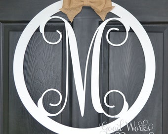 Wooden monogram wall hanging front door family name Personalized-Wedding Birthday Gift-Door wreath monogram-Mother’s Day-Natural unpainted