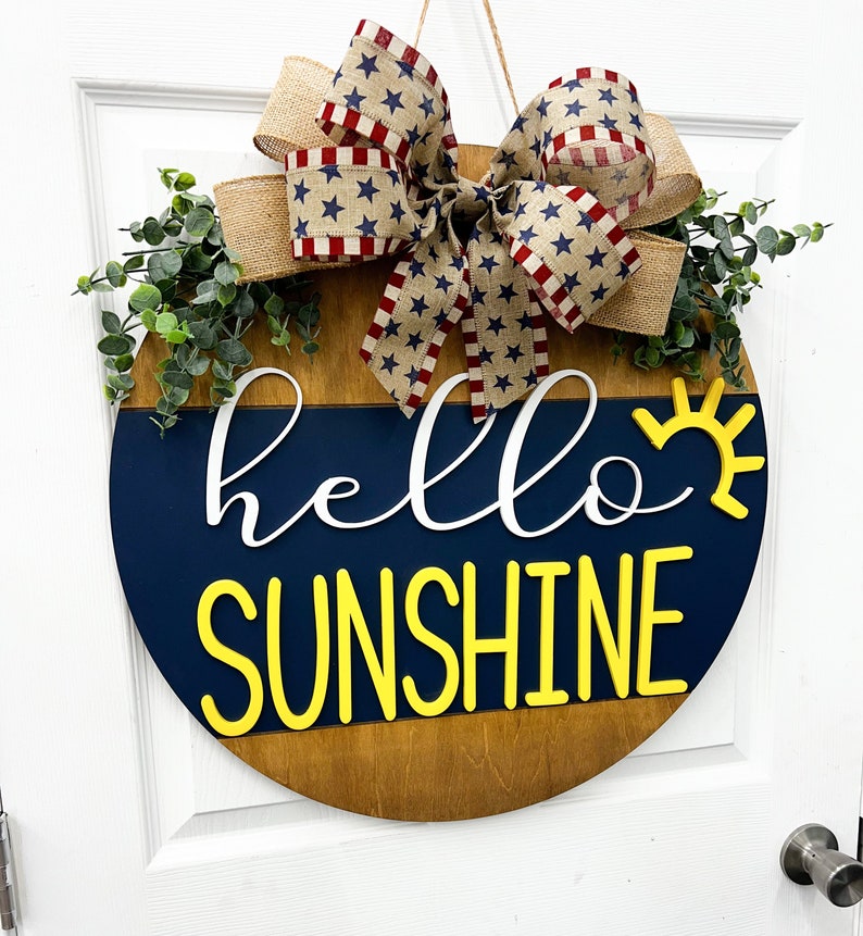 Summer Door Wreath Hello SunshineFront door Wreath Personalized Last NameDoor wreath Front door Door Hanger Gift image 5