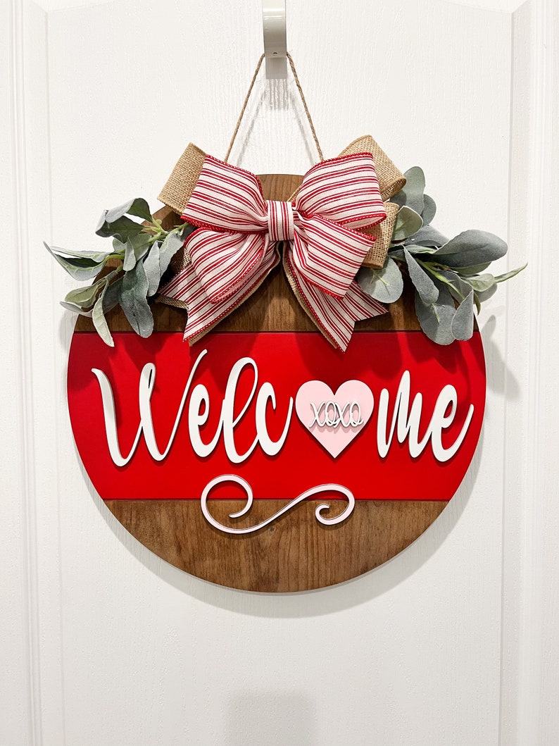 Valentine Wreath Hello Valentine Door Hanger Personalized Valentine Decor Front door Valentine Door Hanger Gift Wreath immagine 1