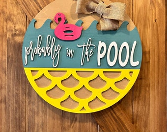 Summer Front door wreath Pool sign Door Hanger Summer Door Wreath Wood Decor Outdoor Decor Front door Porch Decor Hello Summer Sign