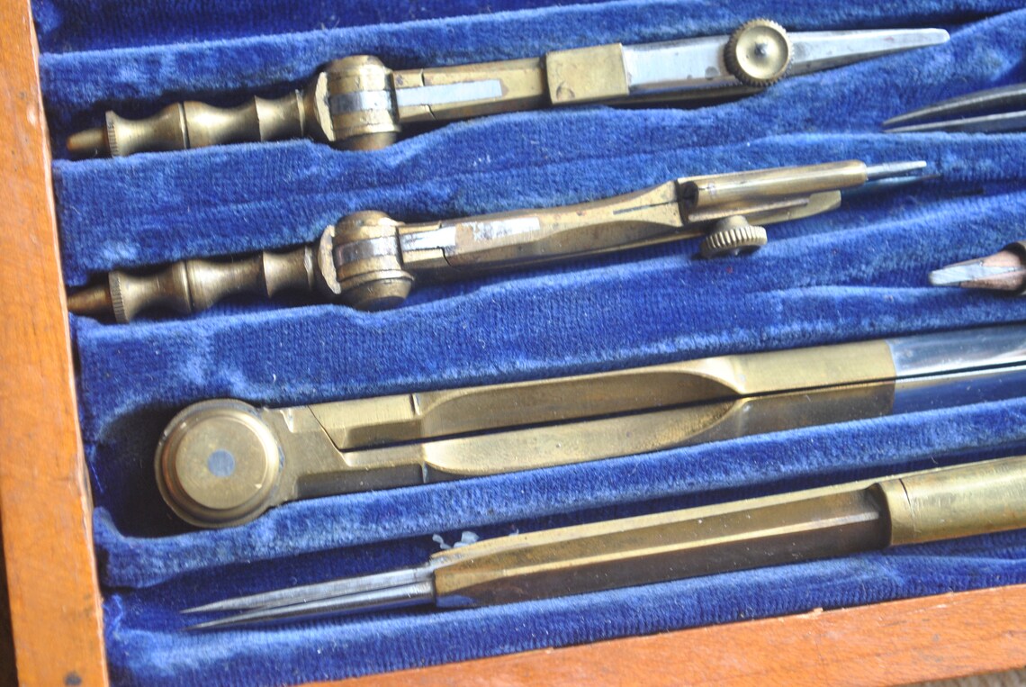 Vintage Draftsman's Set and Box Drawing Instrument Tools Etsy