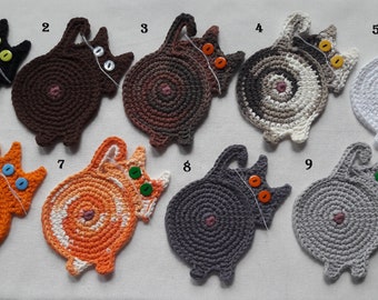 4 Novelty Peeking Cat Bum Coasters. Unique, Hand Crocheted, Funny Home Gift for Cat Lovers. Kitty Butt Table Ware Mat new home decor