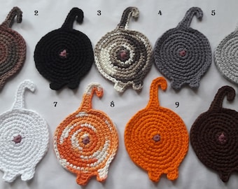 Handmade Crochet Funny Cat Bum Coaster, 100% Cotton Table Mat, Feline Lover Gift