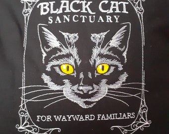 Black cat club cushion. Cat lovers gift. witches cushion, familiars. Cat lovers gift embroidered, black cat sanctuary