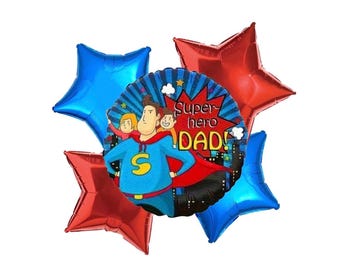 Feliz Día del Padre Ramo de Globos de Superhéroes / Arreglo de Globos / Decoración para Fiesta del Día del Padre / Centro de Mesa de Globos con Tema de Superpapá