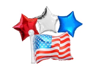 4 Piece Americana Balloons, Memoral Day Decorations, Stars, 4th of July Decorations