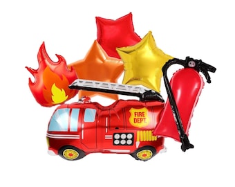 Bouquet de ballons pompier | Ballons d'anniversaire camion de pompiers | Décorations pour fête sur le thème des pompiers | Centre de table ballon pompier
