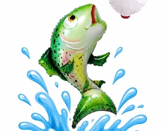 Buquê de balões de pesca | Decorações de festa com peixes e bóias metalizadas