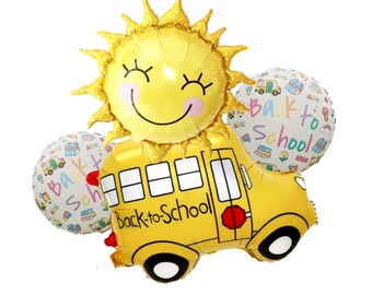 Kit de Balões Volta às Aulas – Conjunto de Balões de Ônibus Escolar e Sol Sorridente – Decorações para o Primeiro Dia de Aula – Adereço para Fotos na Sala de Aula