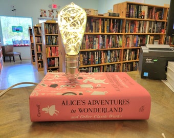 Upcycled Alice's Adventures in Wonderland Book Lamp