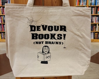 Devour Books Not Brains - Large Zippered Canvas Tote