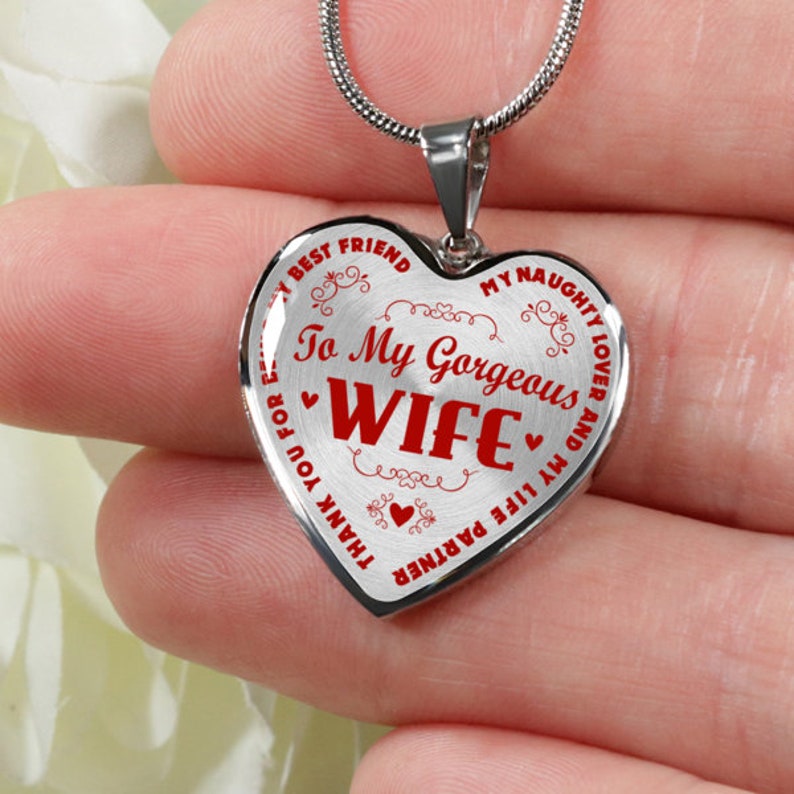 To My Gorgeous Wife Red On Transpa Silver Or Gold Finished Heart Necklace Bangle Bracelet