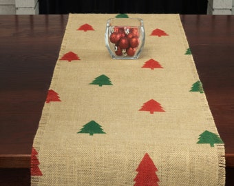 Christmas Burlap Table Runner, Christmas Red and Green Tree Runner, Christmas Runner, Christmas Decor, Winter Runner, Christmas Party