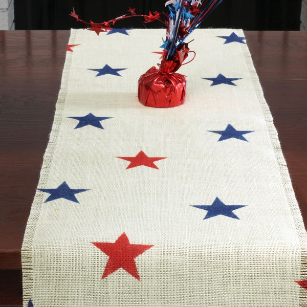 4th of July Burlap Table Runner, 4th of July Red and Blue Star Burlap Runner, 4th of July Runner, Outdoor Decor, 4th of July Decor