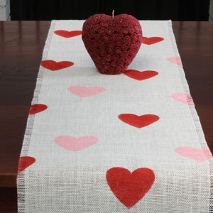 Valentine's Burlap Table Runner, Valentine's Day Red and Pink Heart Runner, Valentine's Day Runner, Valentine's Day Decor, Valentine's Party