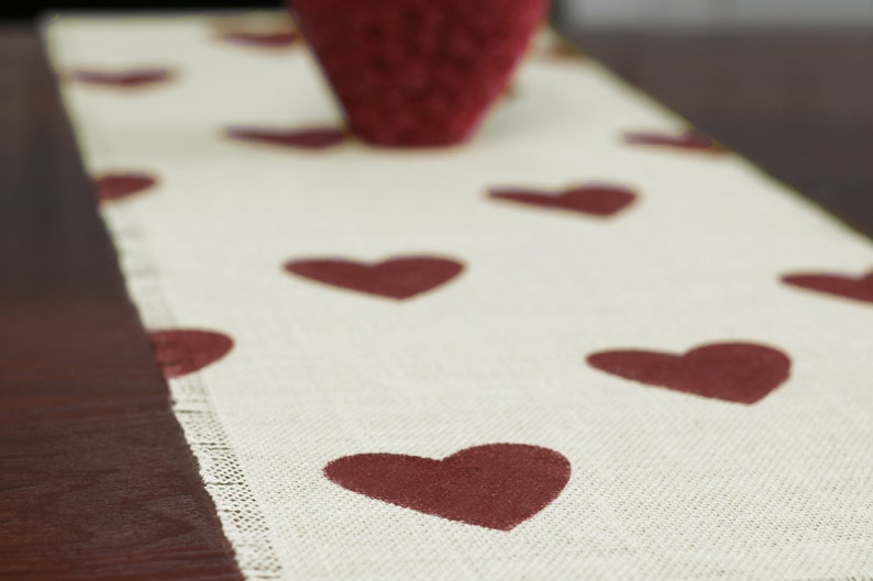 Valentine's Burlap Table Runner, Valentine's Day Barn Red Heart Runner, Valentine's Day Runner, Valentine's Day Decor, Valentine's Party image 4