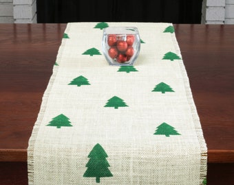Christmas Burlap Table Runner, Christmas Green Tree Runner, Christmas Runner, Christmas Decor, Christmas Party