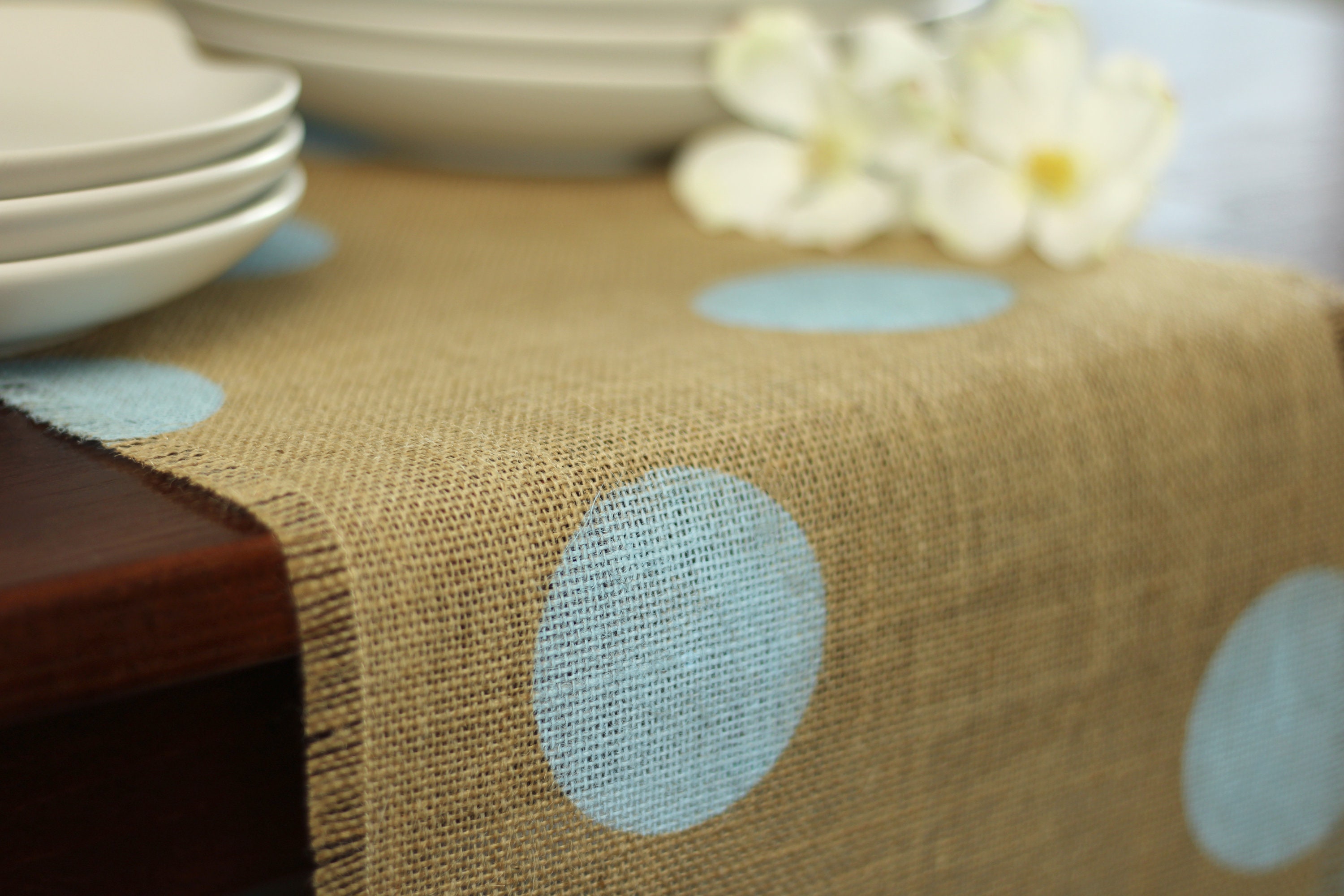 Baby Shower Burlap Table Runner Baby Shower Light Blue Polka Etsy India