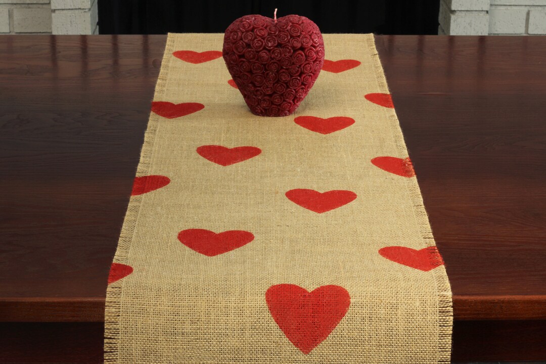 Valentine's Burlap Table Runner, Valentine's Day Red Heart Runner ...