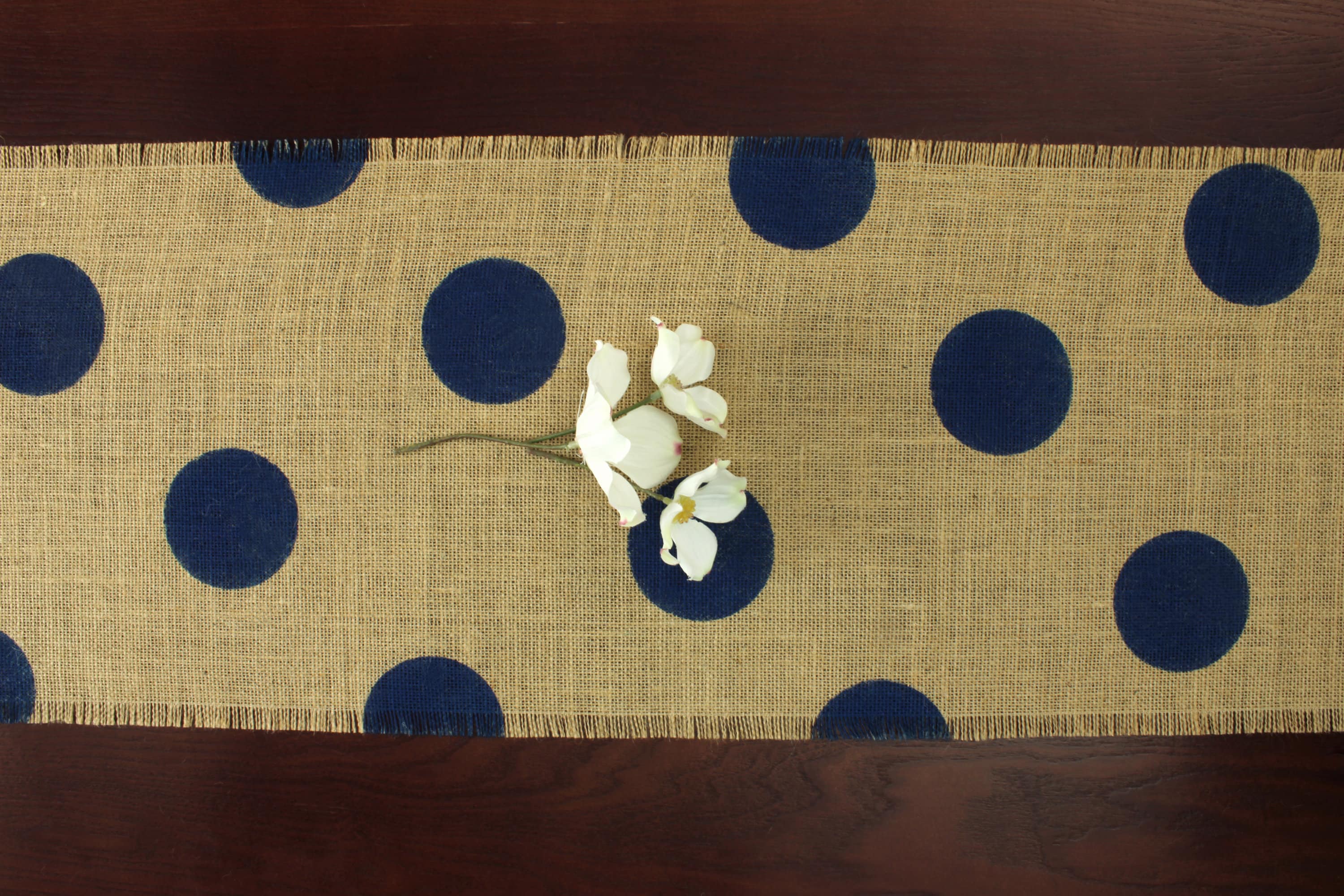Burlap Table Runner Navy Blue Polka Dot Table Runner Table Etsy