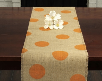 Burlap Table Runner, Orange Polka Dot Table Runner, Table Runner, Burlap Runner, Modern Runner, Farmhouse Runner, Table Decor